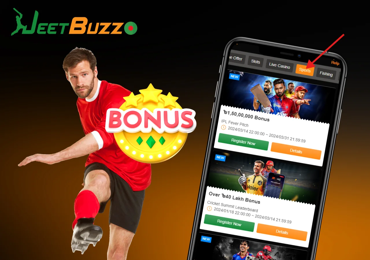 JeetBuzz sports bonus gives 50% return on your bets.