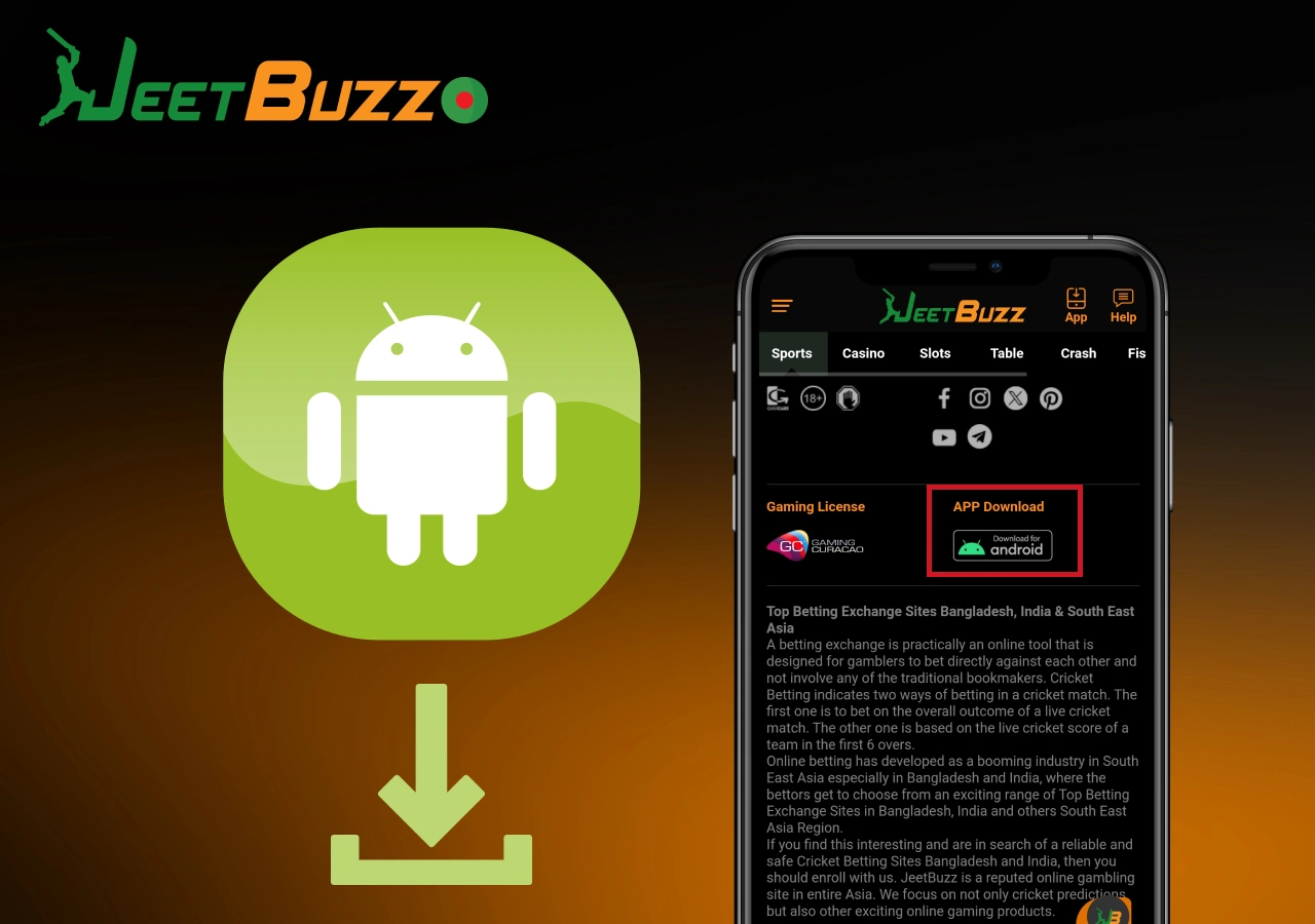 brief instructions for installing the JeetBuzz application for Android